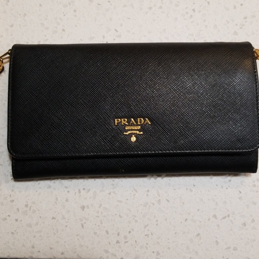 Prada saffiano wallet on a chain